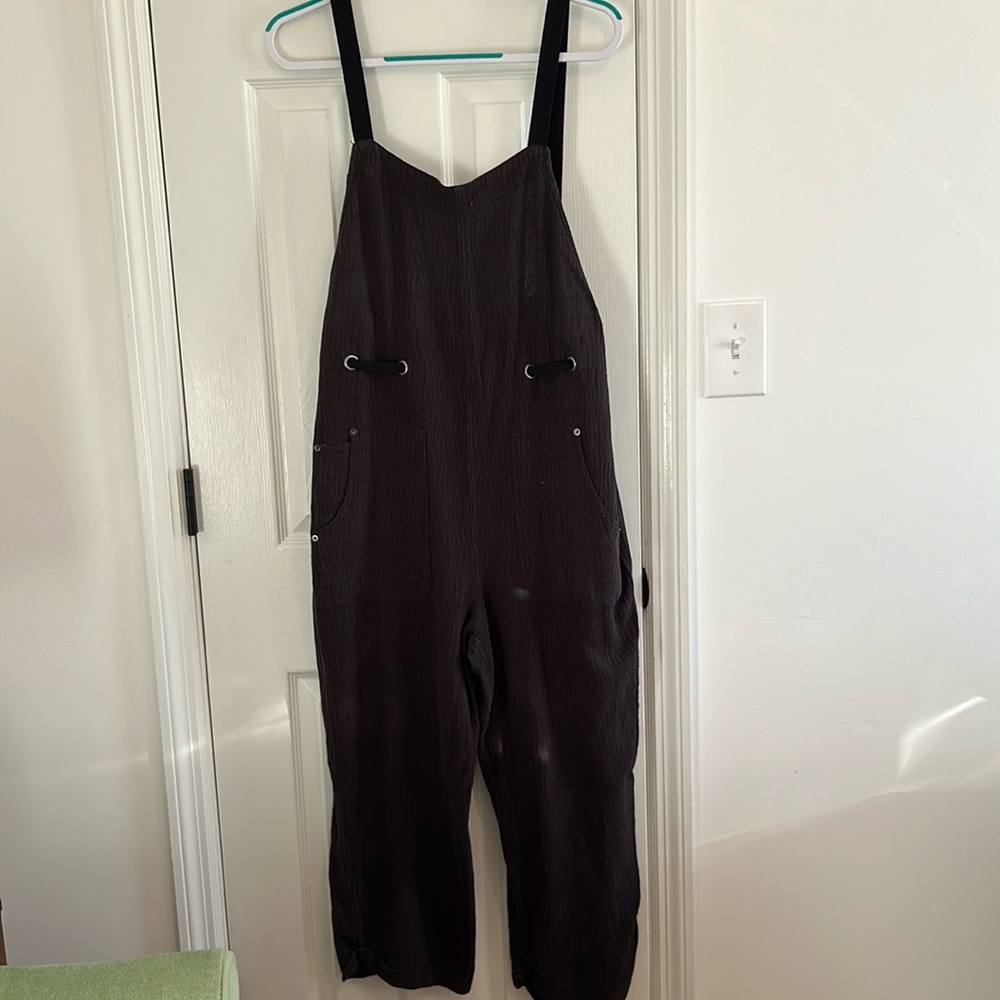 BDG Black Textured Wide-Leg Overalls Jumpsuit